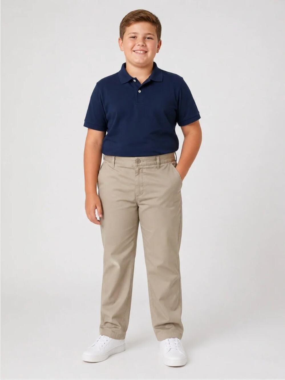 French Toast Boys Relaxed Fit Khaki Chino Pants Sz 14 Husky School Uniform Tan